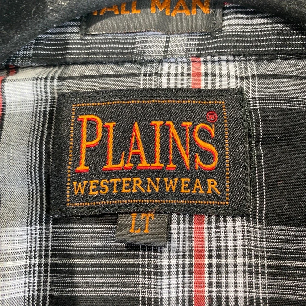 Plains Western Wear Men Large Tall Pearl Snap Shirt Short Sleeve Plaid Black Red